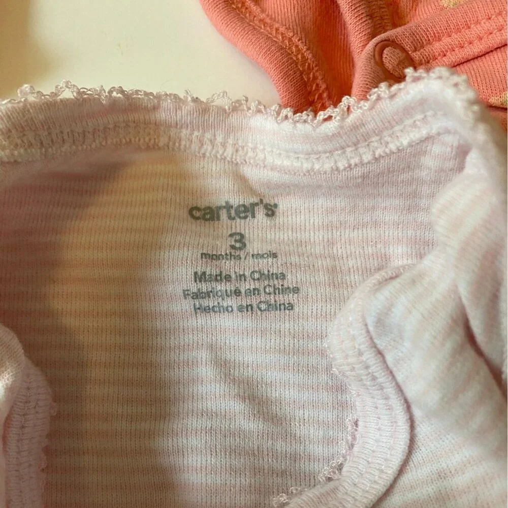 Baby Girl 3pc Bodysuit Bundle Size 3M Carters Pink Floral‎ & Striped Patterns
